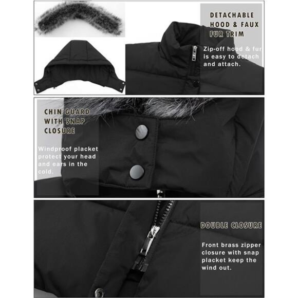 Women's Winter Thicken Puffer Coat Warm Snow Jacket with Fur Removable - Picture 4 of 7